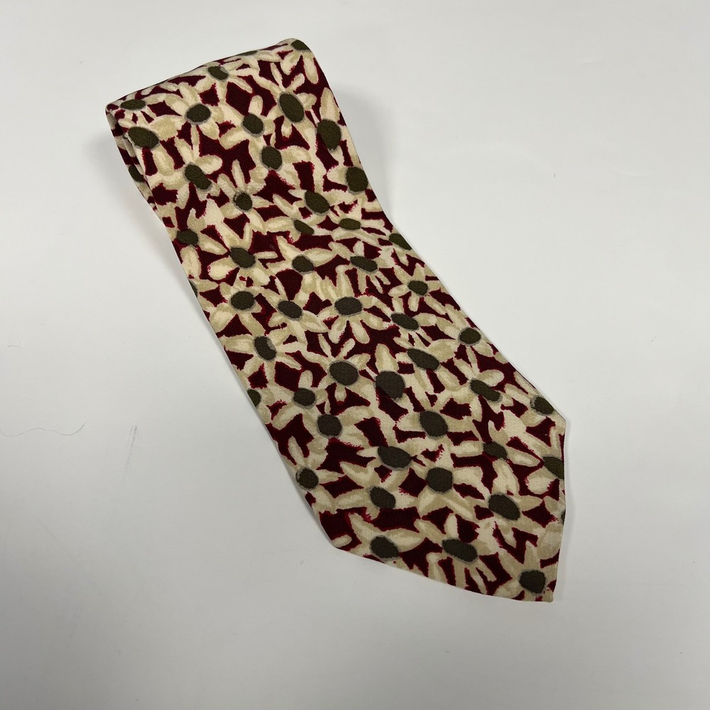 Hugo Boss Silk Necktie Floral Burgundy Beige Olive Green Designer Italy